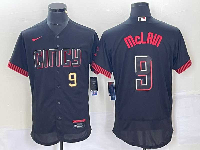 Men%27s Cincinnati Reds #9 Matt McLain Number Black 2023 City Connect Flex Base Stitched Jersey1
